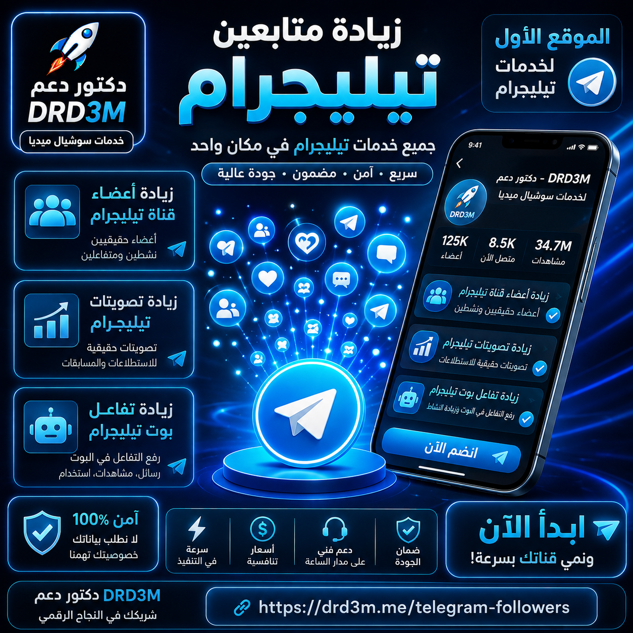 حصل على Telegram Members لقناتك أو مجموعتك مع دعم وضمان على الطلبات